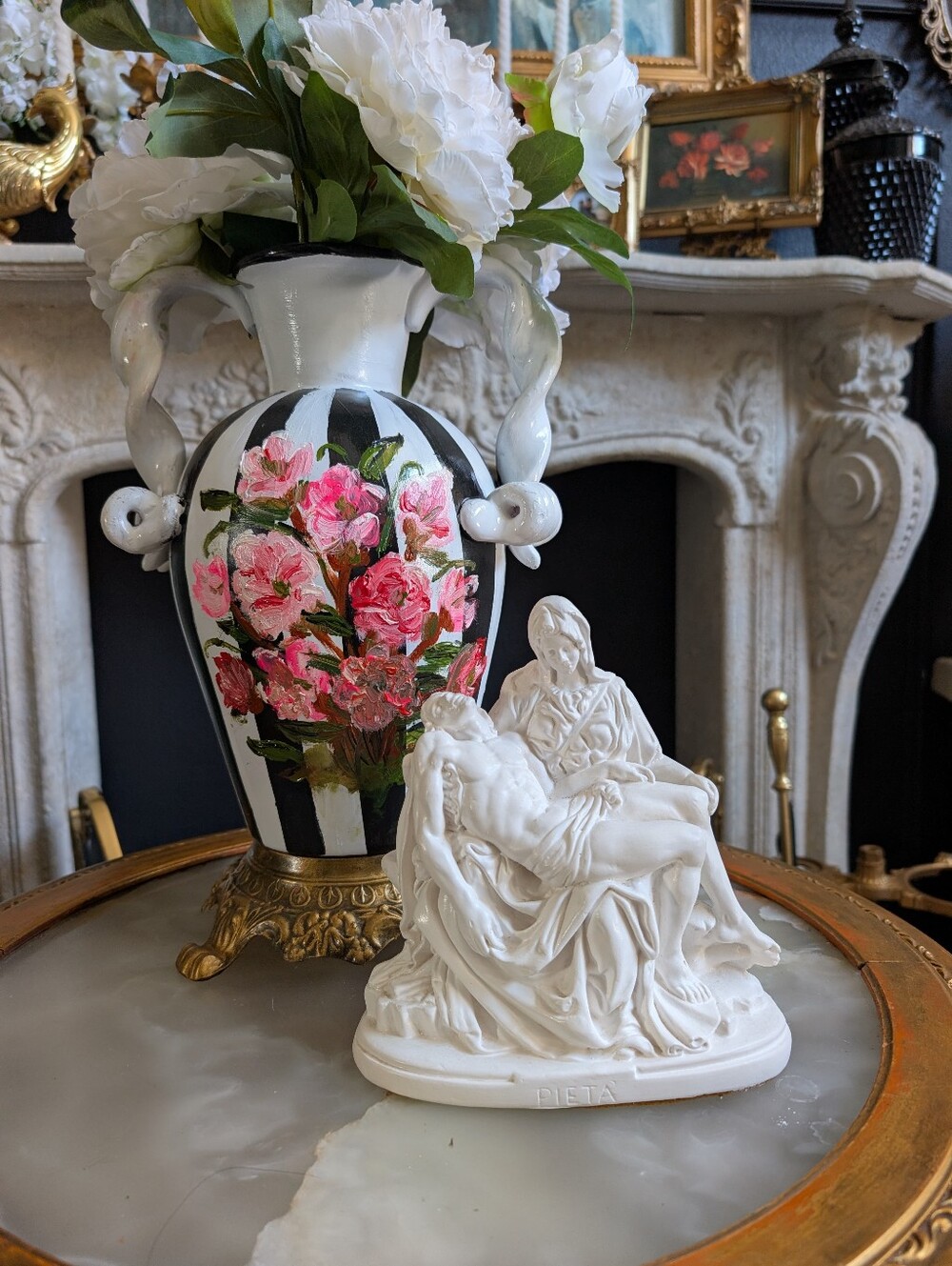 Vintage Plaster/Chalk Michelangelo Pietà Reproduction Statue, stamped 610